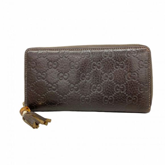 Gucci Bamboo Long Wallet Guccissima 307984 Dark Brown Leather with Champagne Gol - Picture 1 of 10